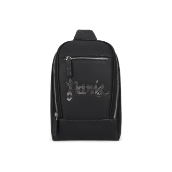 ELLE HOMME Cowhide Leather Textile Shoulder Bag Crossbody Bag Sling Bags Men's Black