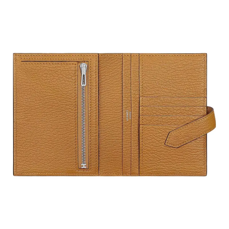 HERMES Bearn Mysore Goat Skin Card Holder, Wallet Regular Unisex 28 Caramel-1