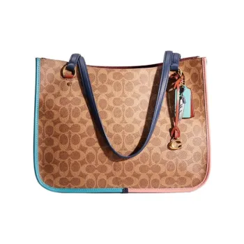 COACH Tyler Coated Canvas With Genuine Calfskin One Shoulder Handbags Large Size Women's Tan & Rust