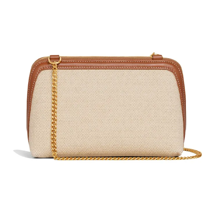 CELINE Cuir Triomphe Triumph Fabric With Cow Leather One Shoulder Crossbody Clutch Women's Natural/Tan-3