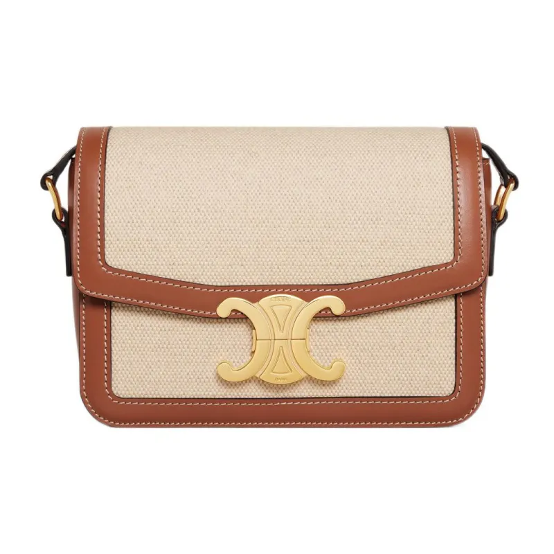 CELINE Triomphe Textile With Calfskin Crossbody Bag, Shoulder Bag Women's-0