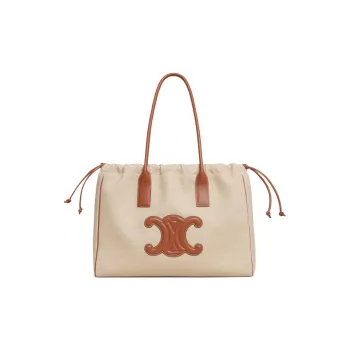 CELINE Cabas Fabric With Calfskin Trim Tote Bag Shopping Bag Shoulder Bag Handbag Regular Women's Natural/Tan