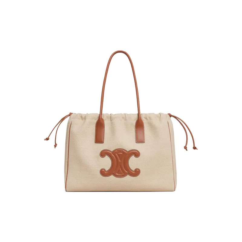 CELINE Cabas Fabric With Calfskin Trim Tote Bag Shopping Bag Shoulder Bag Handbag Regular Women's Natural/Tan-0