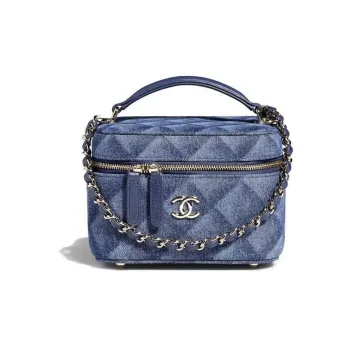 CHANEL Denim With Gold Metal Camera Bag Makeup Bag Handbag Shoulder Bag Crossbody Bag Small Size Women's Denim Blue