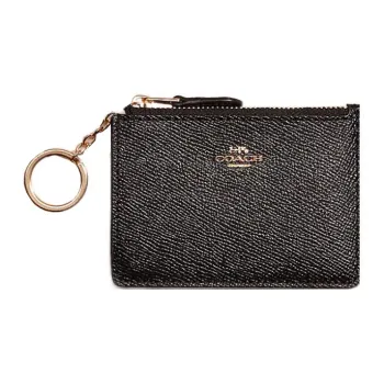 COACH Skinny Wallet Cross-Stitch Leather Document Wallet Card Holders Mini Women's Black