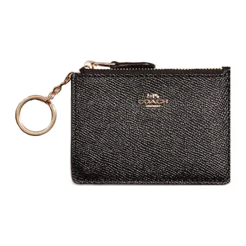 COACH Skinny Wallet Cross-Stitch Leather Document Wallet Card Holders Mini Women's Black