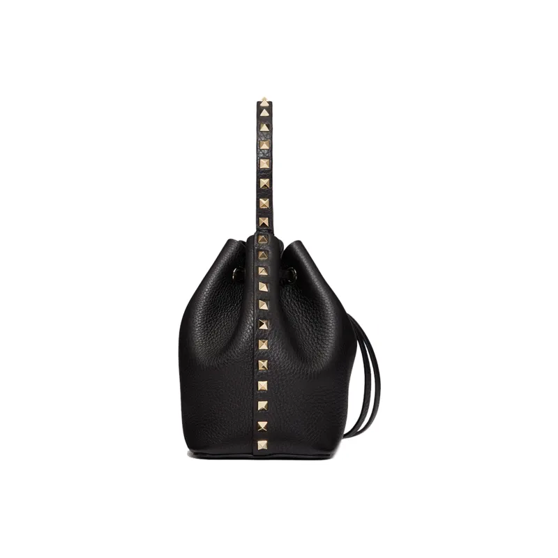 Valentino Rockstud Calfskin Bucket Bag Shoulder Bags Handbags Small Size Women's Black-2