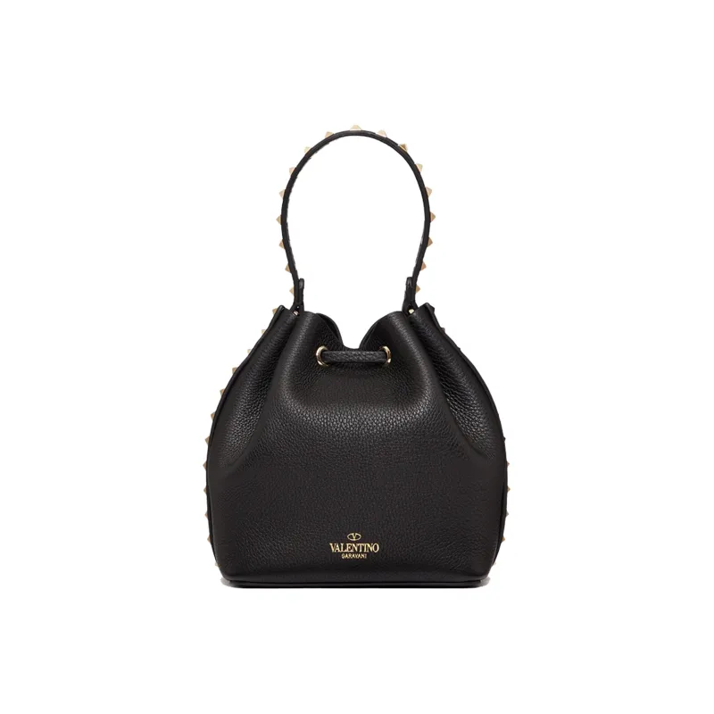 Valentino Rockstud Calfskin Bucket Bag Shoulder Bags Handbags Small Size Women's Black-3