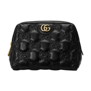 GUCCI GG Matelassé Leather Clutch Storage Bag Makeup Bag Trumpets Women's Black