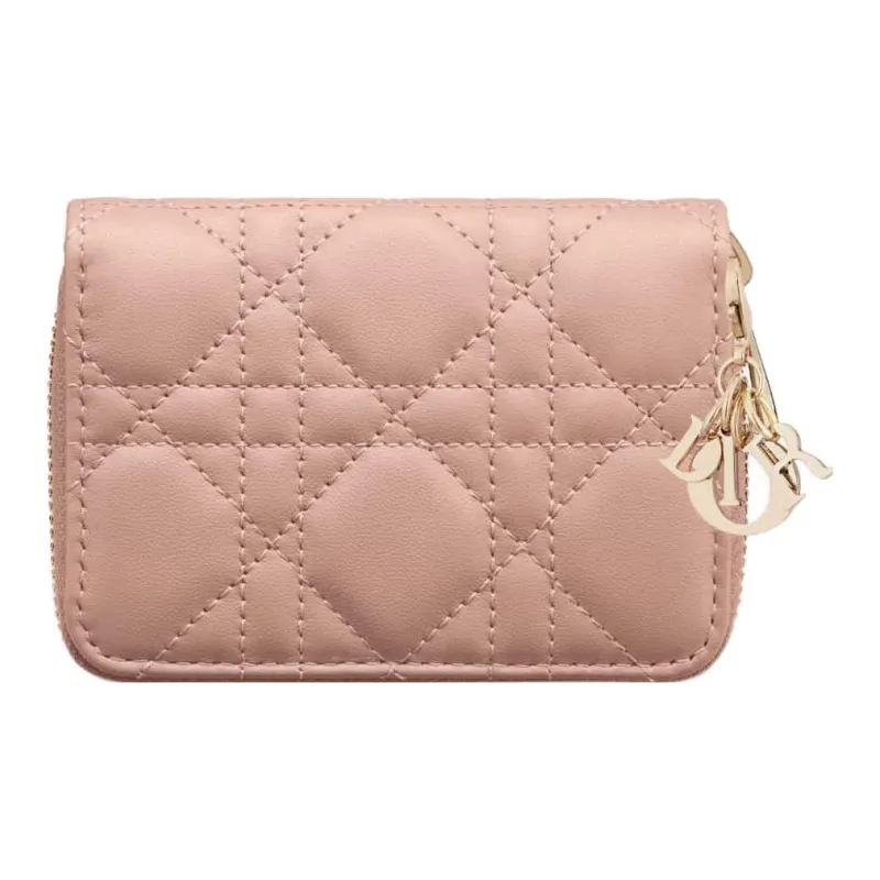 DIOR Lady Dior Sheepskin Wallet Small Size Women's Rose Pink-1
