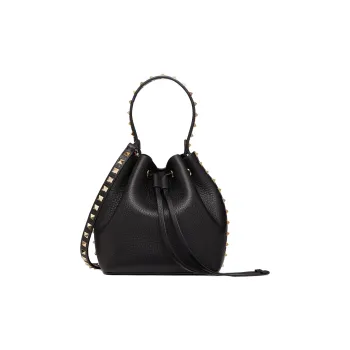 Valentino Rockstud Calfskin Bucket Bag Shoulder Bags Handbags Small Size Women's Black