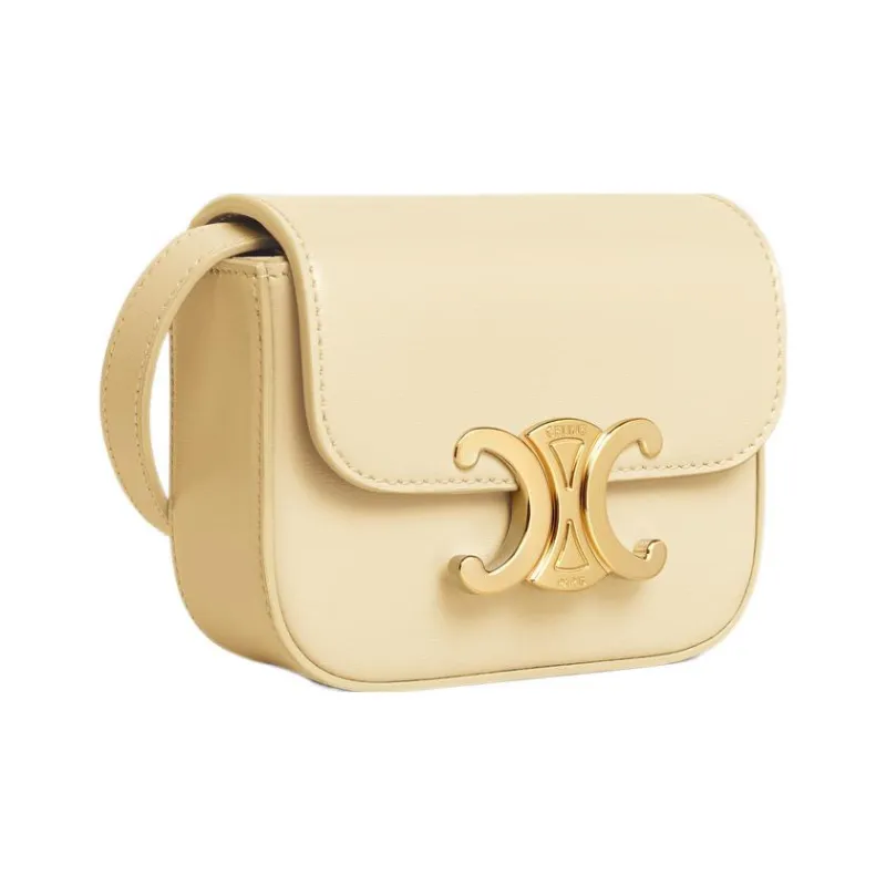 CELINE Triomphe Arc De Triomphe Shiny Calfskin Shoulder Bag Crossbody Bag Mini Women's Light Yellow/Light Yellow-1