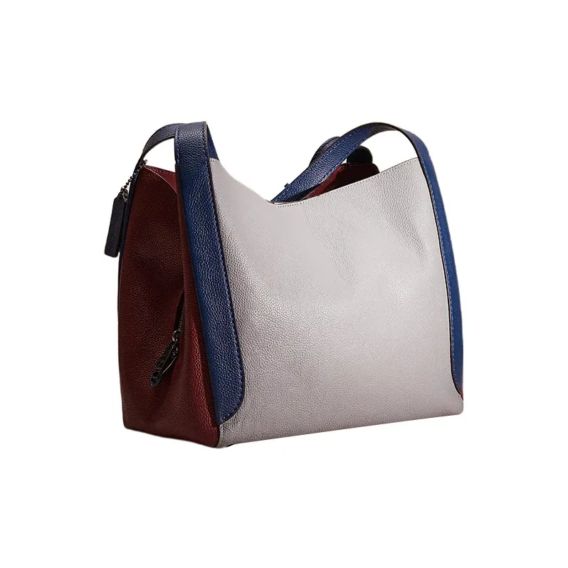 COACH Hadley Pebbled Leather Hobo Bag, Handbag, Shoulder Bag Women's Gray & Blue-1