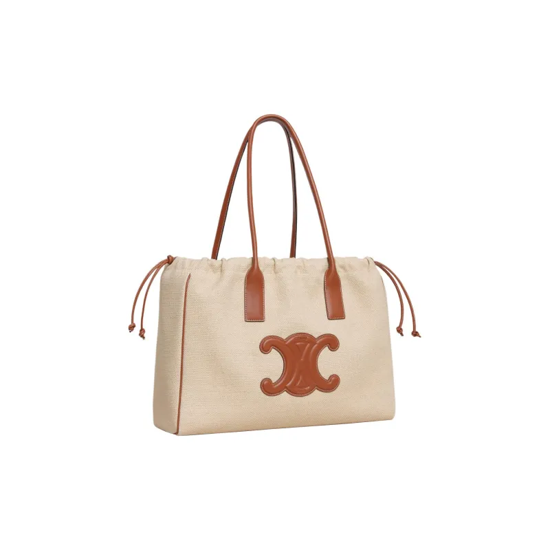 CELINE Cabas Fabric With Calfskin Trim Tote Bag Shopping Bag Shoulder Bag Handbag Regular Women's Natural/Tan-2