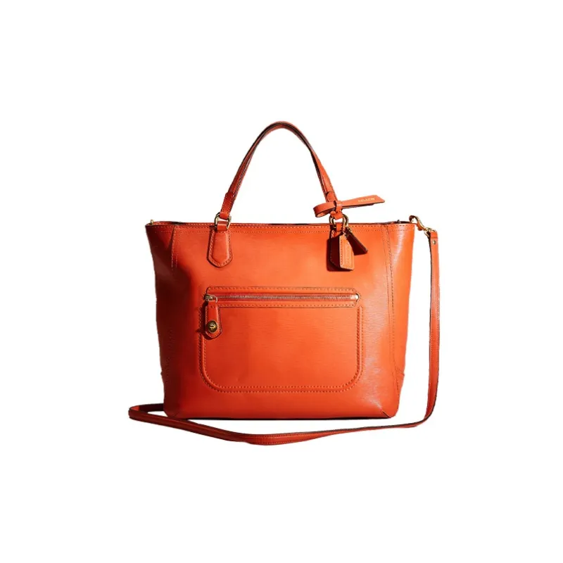 COACH Textured Patent Leather Shoulder Bag Crossbody Bag Handbag Large Size Women's Desert Orange-0