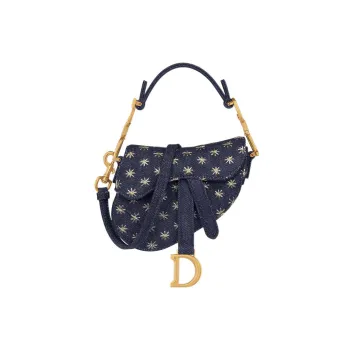 DIOR Saddle Stars Embroidered Denim Fabric Saddle Bag Shoulder Bag Crossbody Bag Handbag Extra Mini Women's Blue