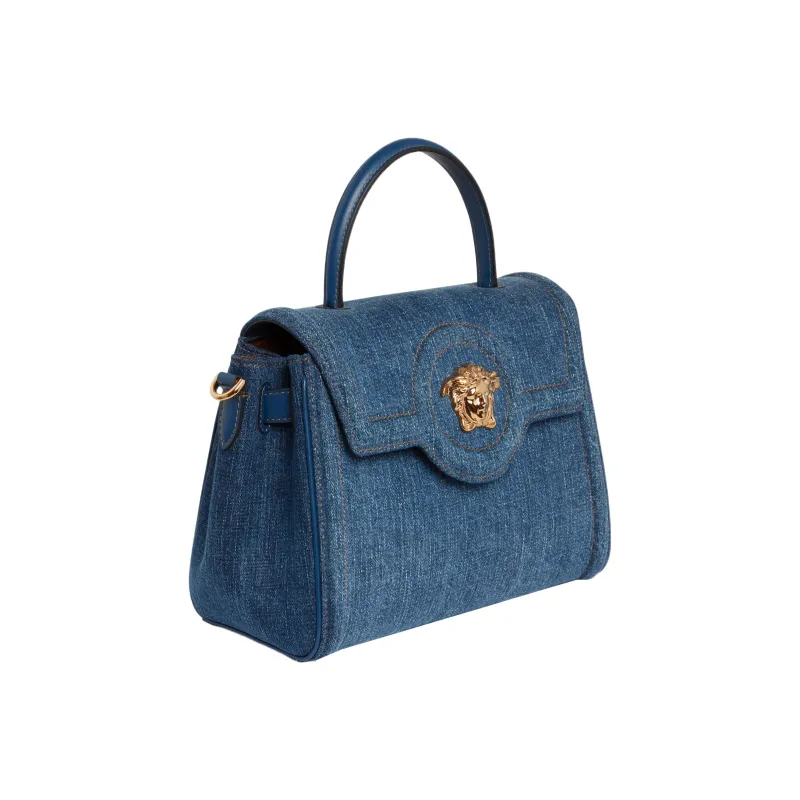 VERSACE La Medusa Denim Shoulder Bag Crossbody Bag Handbag Medium Size Men's Blue-2