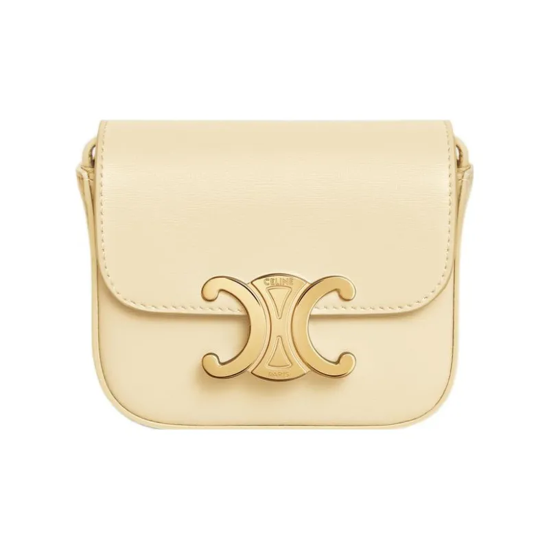 CELINE Triomphe Arc De Triomphe Shiny Calfskin Shoulder Bag Crossbody Bag Mini Women's Light Yellow/Light Yellow-0