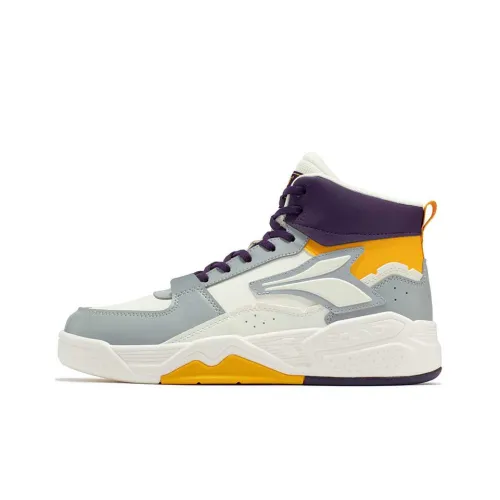 361° Cushioned Slip-Resistant High-Top Skateboard Shoes Men's White Gray Yellow