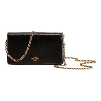 COACH Callie Cross-Stitch Leather One Shoulder Crossbody Clutches Small Size Women's Black