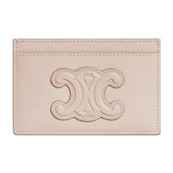 CELINE Cuir Triomphe Shiny Calfskin Card Clip Card Holder Women's Nude