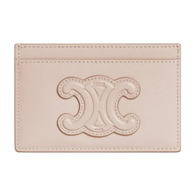 CELINE Cuir Triomphe Shiny Calfskin Card Clip Card Holder Women's Nude-0