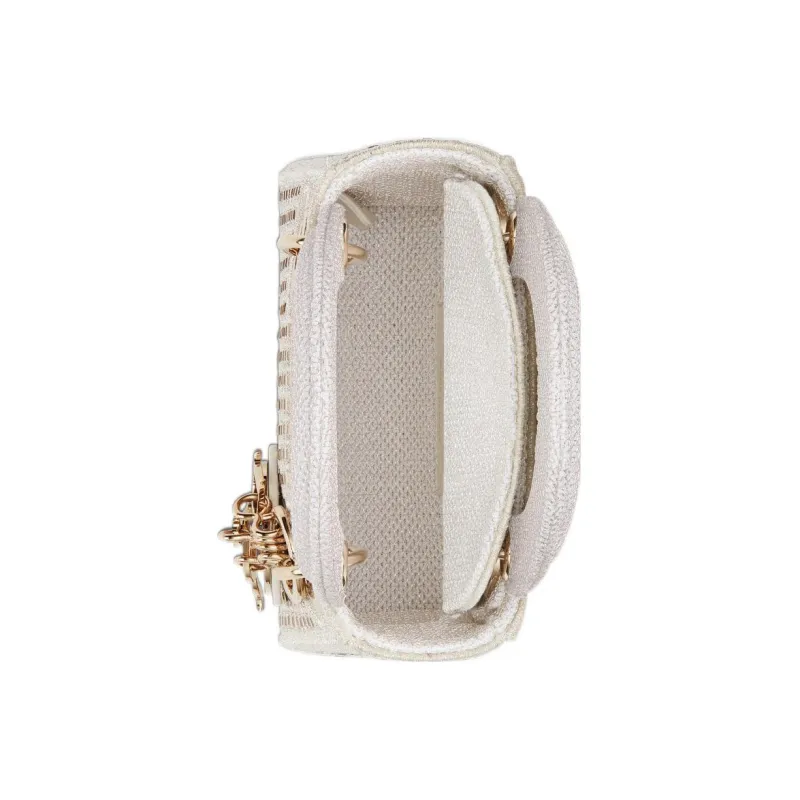 DIOR Lady Dior Faux Crystal Embroidery Daisie Bag Shoulder Bag Crossbody Bag Handbag Extra Mini Women's White-3