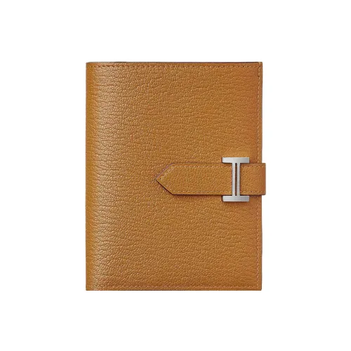 HERMES Bearn Mysore Goat Skin Card Holder Wallet Unisex 28 Caramel Caramel