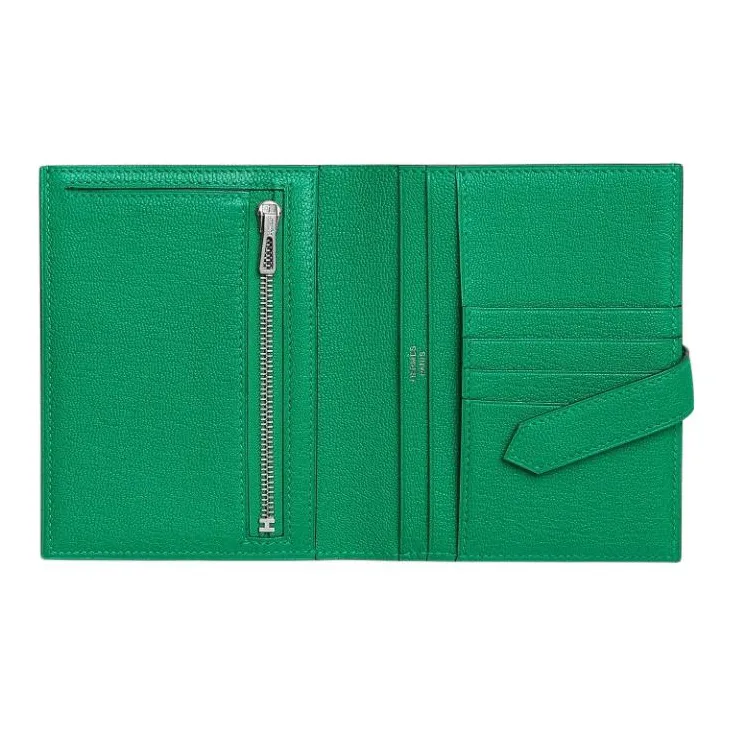 HERMES Bearn Mysore Goat Skin Card Holder Wallet Unisex 6W Menthe Mint Green-1