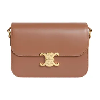 CELINE Triomphe Shiny Cow Leather Shoulder Bag Tofu Bag Portable Crossbody Bag Shoulder Bag Women's Dark Brown