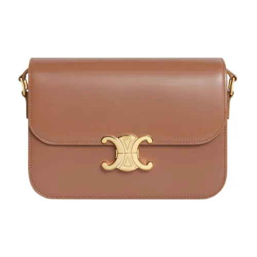 CELINE Triomphe Shiny Cow Leather Shoulder Bag Tofu Bag Portable Crossbody Bag Shoulder Bag Women's Dark Brown