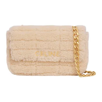 CELINE Shearling With Sheepskin Crossbody Bag Shoulder Bag Women's Natural