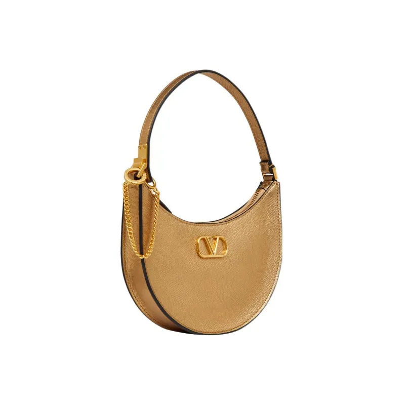 Valentino Vlogo Shiny Calfskin Hobo Bag Handbag Shoulder Bag Mini Women's Gold-2
