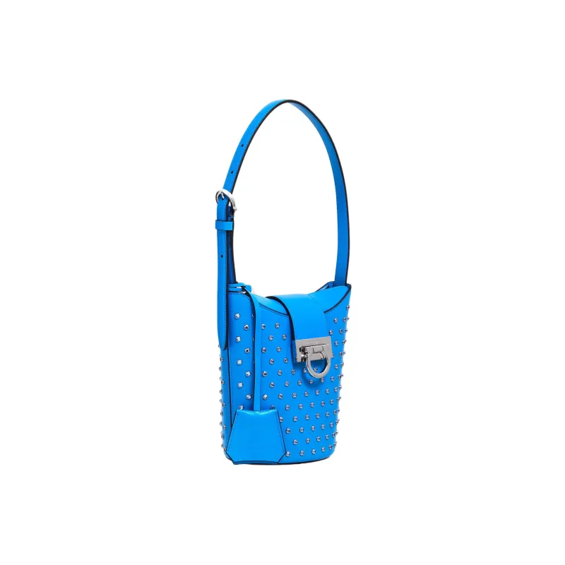 FERRAGAMO Trifolio Calfskin Bucket Bag Handbag Shoulder Bag Women's Blue-1