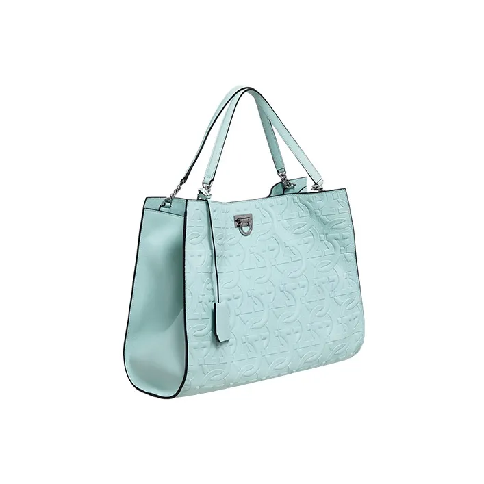 FERRAGAMO Trifolio Calfskin Tote Bag Shopping Bag Handbag Women's Glacier Blue-1
