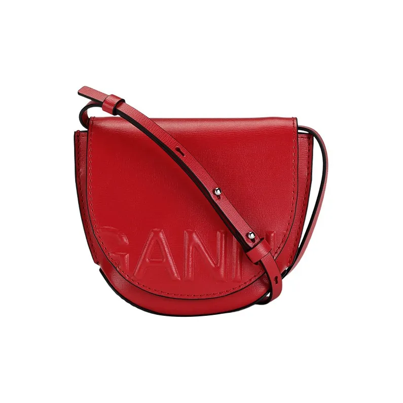 GANNI Leather Saddle Bag Shoulder Bag Crossbody Bag Women's Red-0