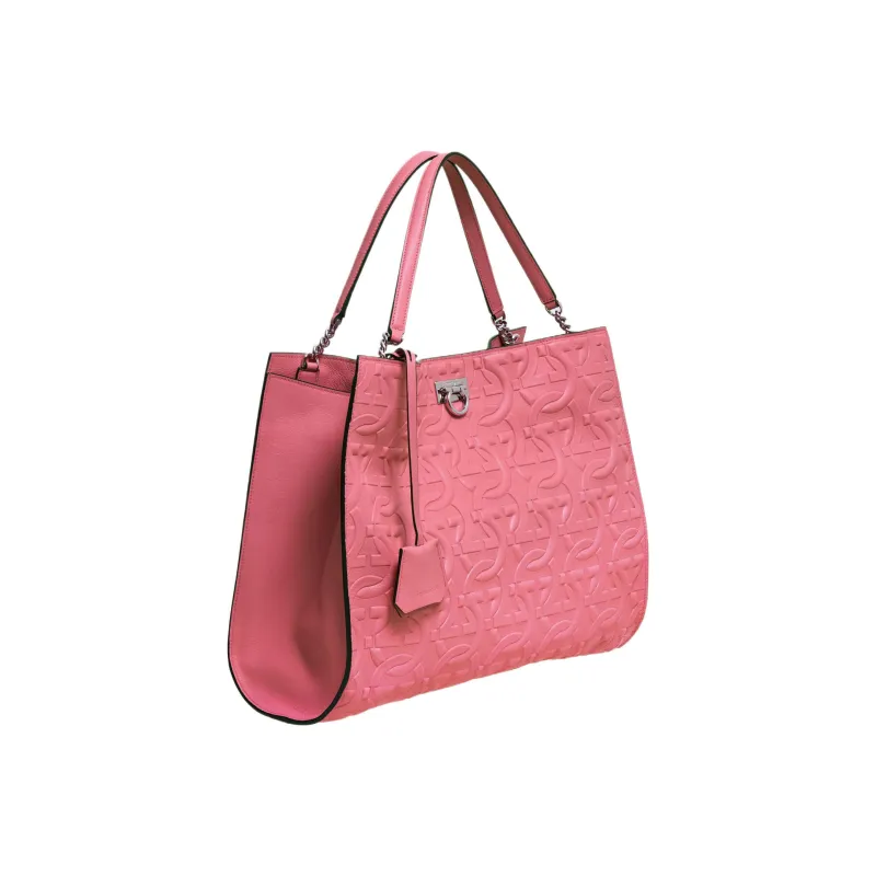 FERRAGAMO Trifolio Calfskin Tote Bag Shopping Bag Handbag Women's Pink Peony-1