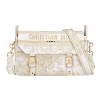 DIOR DiorCamp Pattern Embroidery Messenger Bag Handbag Shoulder Bag Crossbody Bag Small Size Women's Light Gold