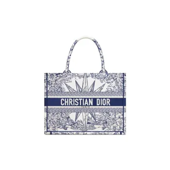 DIOR BookTote Embroidery Tote Bag, Shopping Bag, One Shoulder Handbag Medium Size Women's Blue/White
