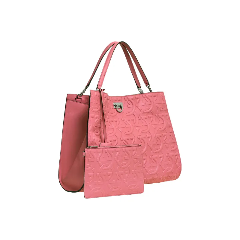 FERRAGAMO Trifolio Calfskin Tote Bag Shopping Bag Handbag Women's Pink Peony-3