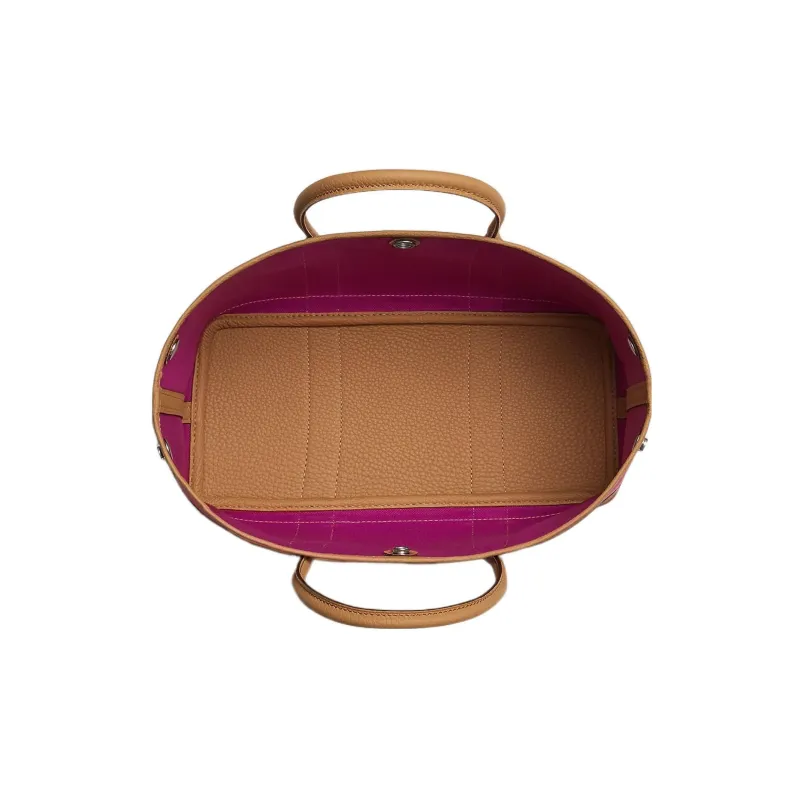 HERMES Garden Party Canvas With Negonda Calfskin Handbag Unisex Purple Rose/Cookie-2