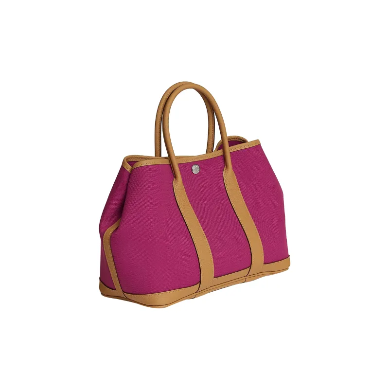 HERMES Garden Party Canvas With Negonda Calfskin Handbag Unisex Purple Rose/Cookie-1