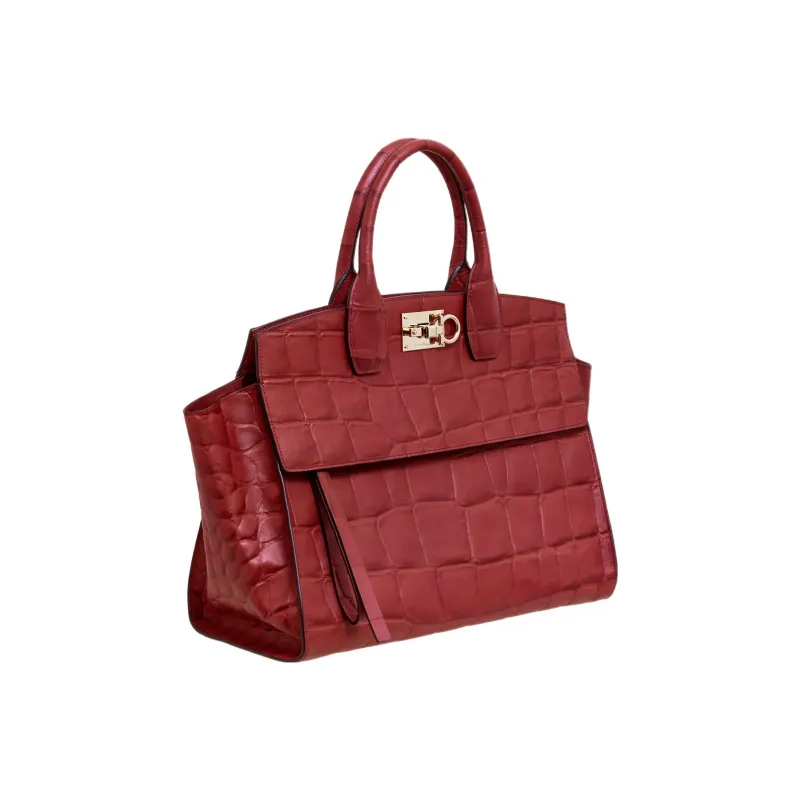 FERRAGAMO Studio Calfskin Handbag Large Size Women's Red-1
