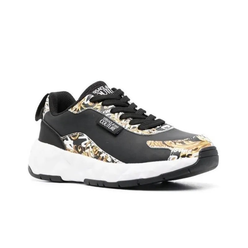 VERSACE JEANS Versace Slip Resistant Low Top Sports Casual Shoes Women's Black Yellow-1