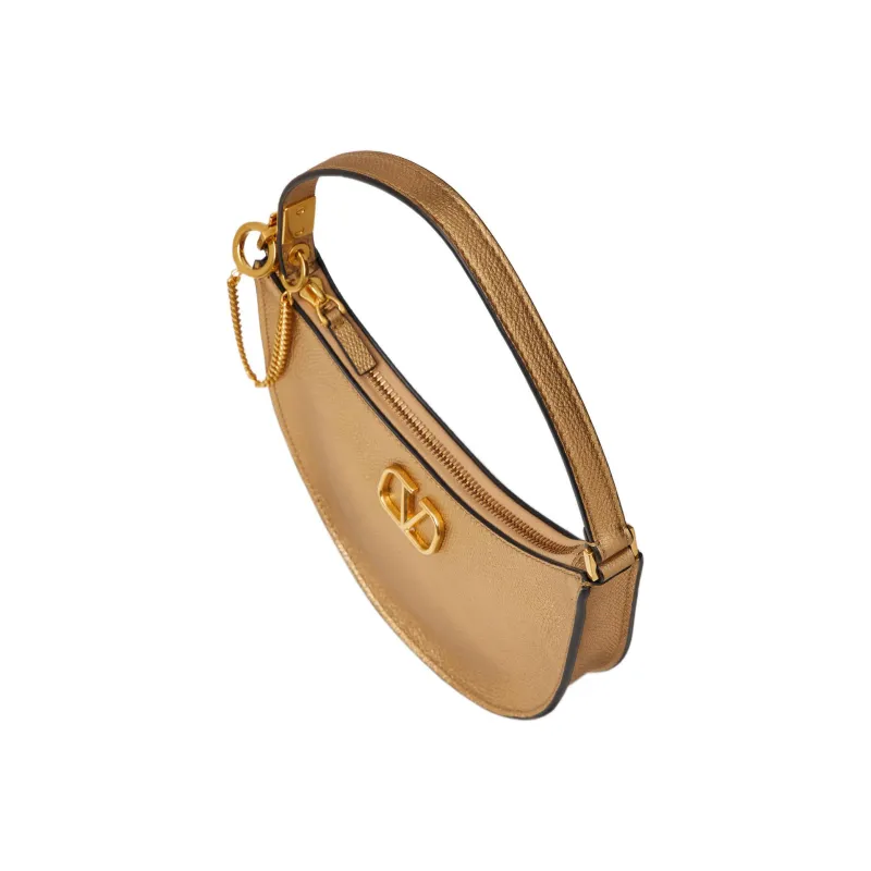 Valentino Vlogo Shiny Calfskin Hobo Bag Handbag Shoulder Bag Mini Women's Gold-4