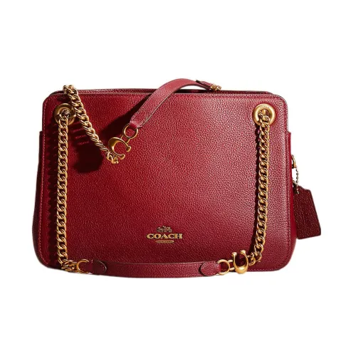 COACH Bryant Pebbled Leather One Shoulder Handbag Large Size Women's Dark Red