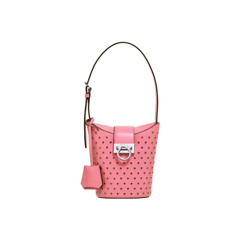 FERRAGAMO Trifolio Calfskin Bucket Bag Handbag Shoulder Bag Women's Pink-0