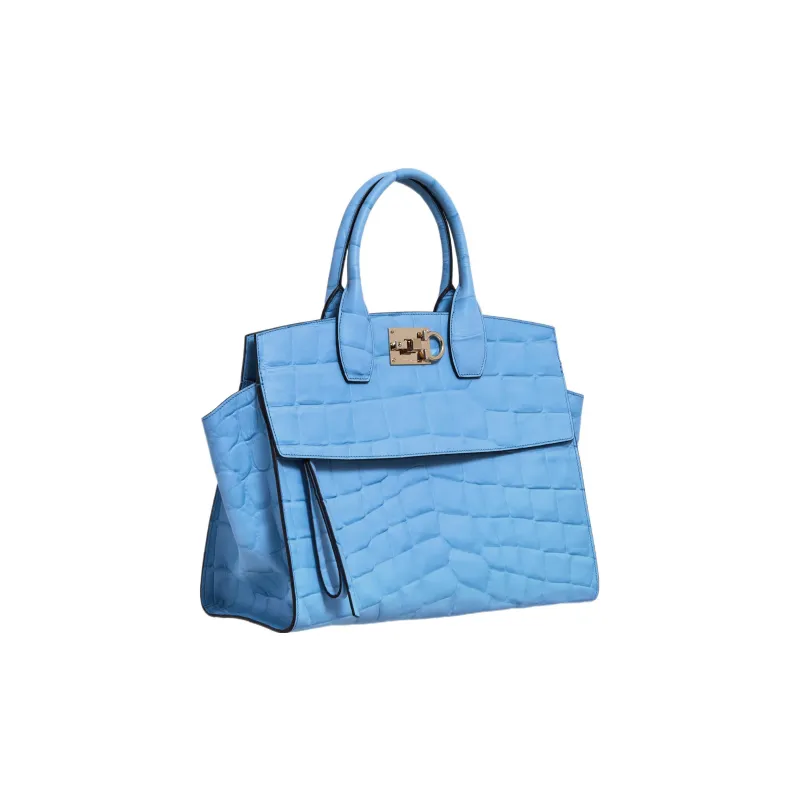 FERRAGAMO Studio Calfskin Handbag Large Size Women's Blue-1