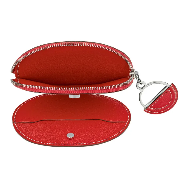 HERMES In The Loop Mysore Goat Skin Card Holder Women's Orange Red/Gray White/Electric Blue-4