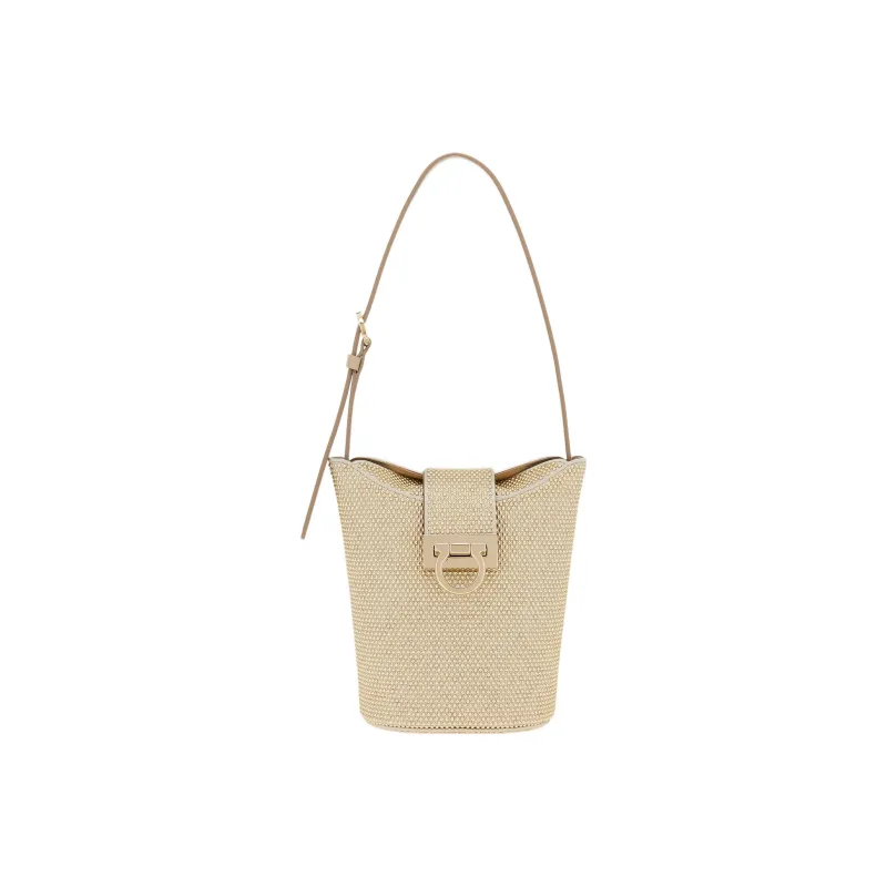 FERRAGAMO Trifolio Silk Satin Bucket Bag Handbag Shoulder Bag Women's Coffee-0